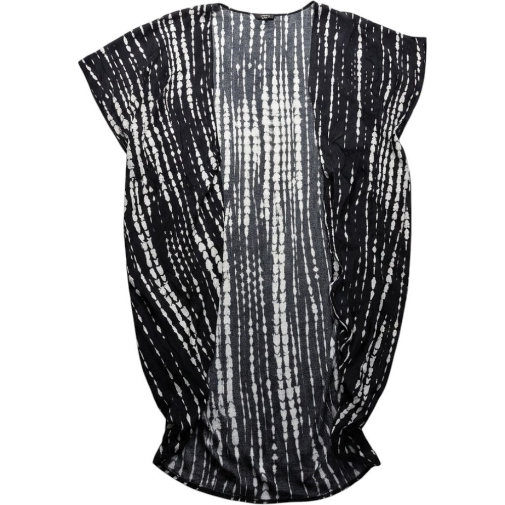 Unbranded Kimono Wrap Women OS Black White Tie Dye Open Front Rayon Cover Up